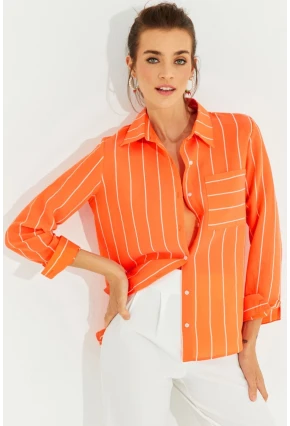 Kadın Turuncu Çizgili Gömlek ZER400