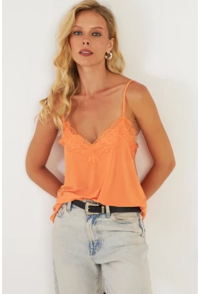 Kadın Turuncu Dantelli Atlet AYD353