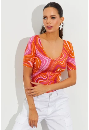 Kadın Turuncu Desenli Bluz LPP1224