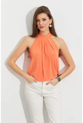 Kadın Turuncu Halter Yaka Desenli Bluz LPP1273