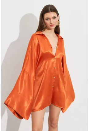 Kadın Turuncu Oversize Gömlek ROP106