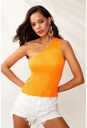 Kadın Turuncu Tek Omuz Triko Bluz YV90