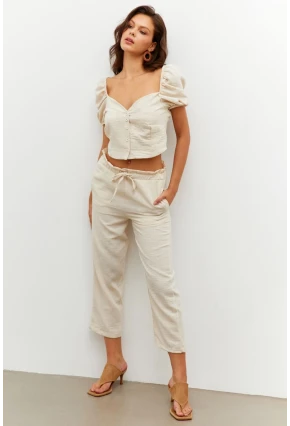 Kadın Vanilya Alt-Üst Keten Takım PP7440