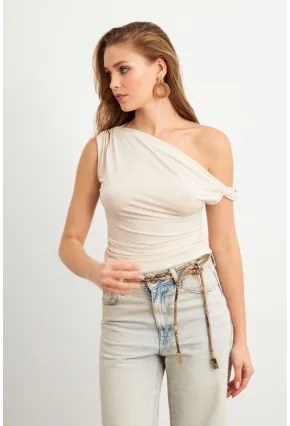 Kadın Vanilya Asimetrik Kol Bluz VA100