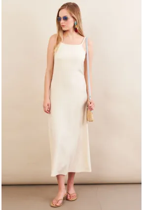 Kadın Vanilya Askılı Midi Elbise FLU7314