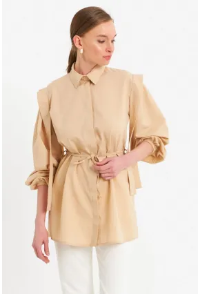 Kadın Vanilya Bağlama Detaylı Basic Gömlek MASF185