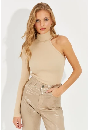 Kadın Vanilya Balıkçı Tek Kol Kaşkorse Bluz EY1118