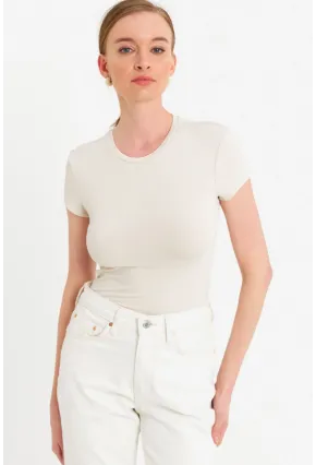 Kadın Vanilya Basic T-Shirt FLS07