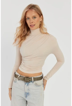 Kadın Vanilya Büzgülü Kısa Bluz MEN2023-90