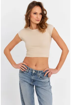 Kadın Vanilya Crop Bluz ZH008-90