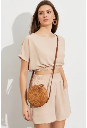 Kadın Vanilya Crop Şort Takım Q1014