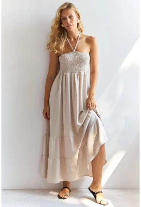 Kadın Vanilya Gipeli Midi Elbise SF12813