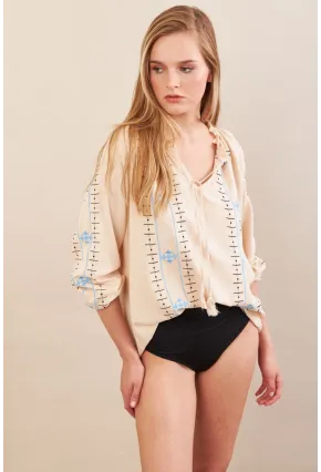 Kadın Vanilya Nakışlı Bluz MPC1344