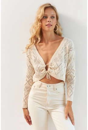 Kadın Vanilya Önü Büzgülü Triko Bluz MP20148