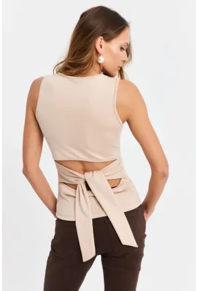Kadın Vanilya Sırt Dekolteli Bluz TF71