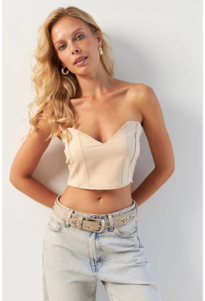 Kadın Vanilya Sırtı Gipeli Crop Bluz NH24754
