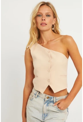 Kadın Vanılya Tek Omuz Astarlı Yelek TW60140