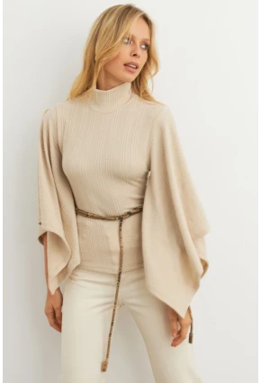 Kadın Vanilya Yarasa Kol Balıkçı Bluz MTF32