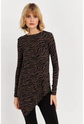 Kadın Vizon Asimetrik Zebra Desenli Tunik MLPP1186-1