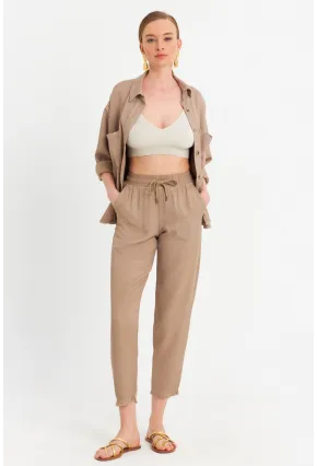 Kadın Vizon Beli Lastikli Tensel Pantolon SUN201