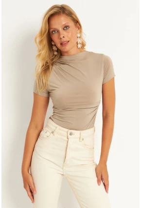 Kadın Vizon Büzgülü Çıtçıtlı Body HC1113