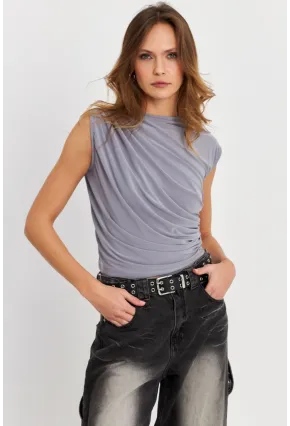 Kadın Vizon Büzgülü Kolsuz Bluz LPP1205-90