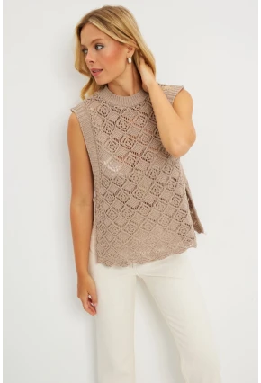Kadın Vizon Yanları Bağlamalı Ajurlu Süveter YV226