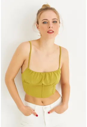 Kadın Yağ Yeşili Crop Bluz ZH259