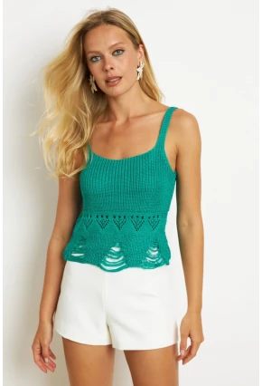 Kadın Yeşil Ajurlu Triko Bluz KAZ08