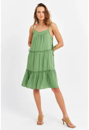 Kadın Yeşil Beli İpli Midi Elbise PC22756