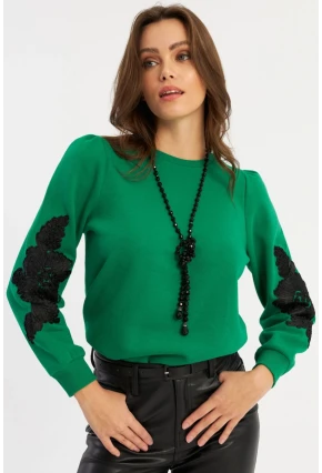 Kadın Yeşil Kol Detaylı Bluz MAYD13