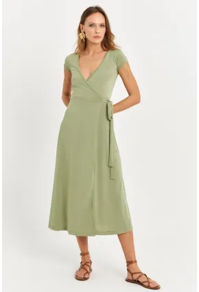 Kadın Yeşil Kruvaze Midi Elbise EY2785