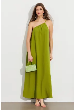 Kadın Yeşil Tek Omuz Maxi Elbise İRE1012