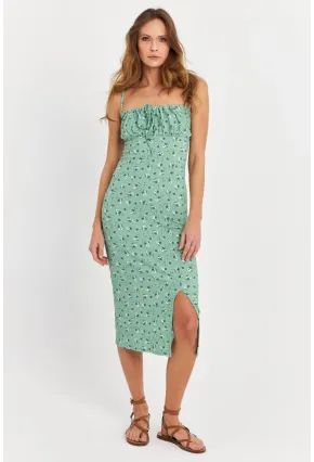 Kadın Yeşil Önü Bağlamalı Midi Elbise MTK10546