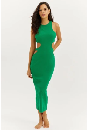 Kadın Yeşil Sırt Dekolteli Maxi Elbise B1818