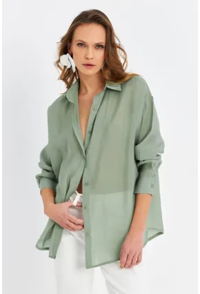 Kadın Yeşil Sırtı Açık Gömlek MOD2369