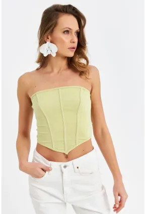 Kadın Yeşil Straplez Crop Bluz B6081