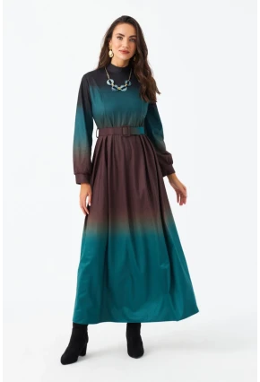 Kadın Zümrüt Yeşil Kemerli Maxi Elbise MHAD4974