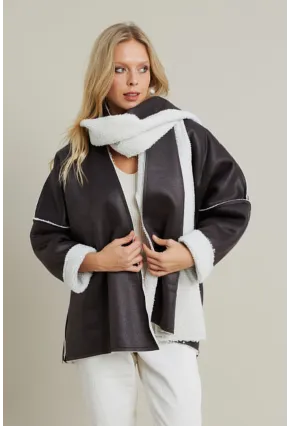 Kadın Acı-Kahve Atkılı İçi Peluş Premium Ceket SE5