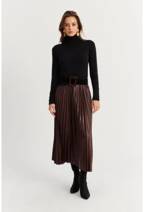 Kadın Acı-Kahve Beli Lastikli Pilise Etek MGÇ190