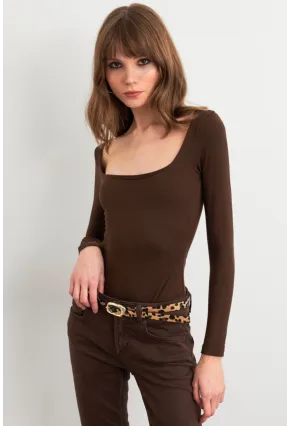 Kadın Acı-Kahve Kayık Yaka Basic Body CY352