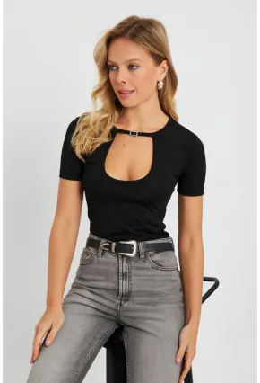 Kadın Aksesuarlı Bluz Siyah EY2734
