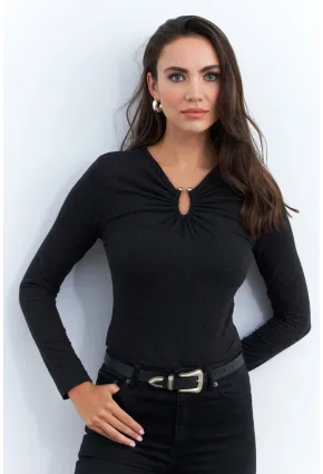 Kadın Antrasit Aksesuarlı Bluz EY2950