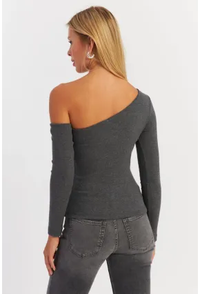 Kadın Antrasit Asimetrik Kollu Kaşkorse Bluz HOR1