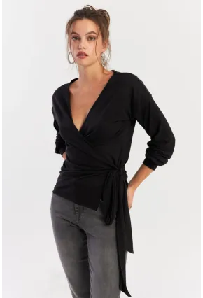 Kadın Antrasit Bağlamalı Kruvaze Bluz EY2933