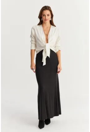 Kadın Antrasit Beli Lastikli Evoze Maxi Etek EY2923