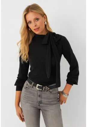 Kadın Antrasit Boyun Bağlamalı Bluz EY2993