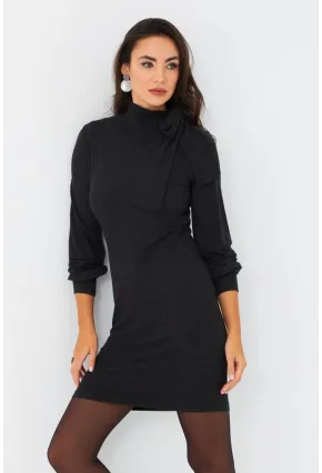 Kadın Antrasit Boyundan Bağlamalı Midi Elbise EY2971