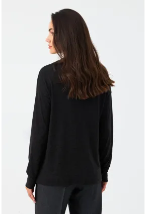 Kadın Antrasit Düğme Detaylı V Yaka Bluz EY2982