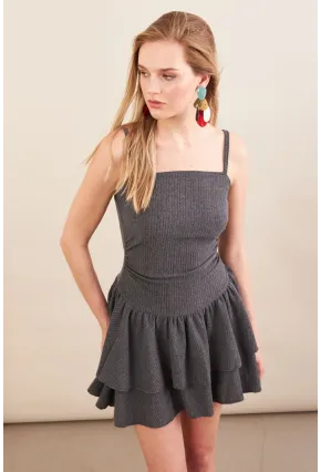 Kadın Antrasit Fırfırlı Mini Elbise MOD7593